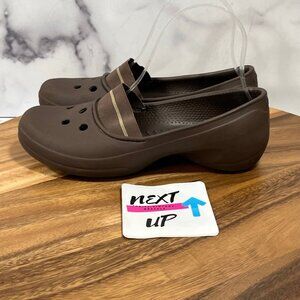 Crocs Womens Juneau Brown Band Comfort Loafer Mary Jane Slip On Ballet Flat Sz 7